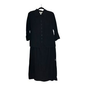 Talbots Petites Black 100% Irish Linen 2 Piece Shirt and Midi Skirt Set Size 14P